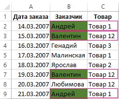 найти ячейку в столбце excel